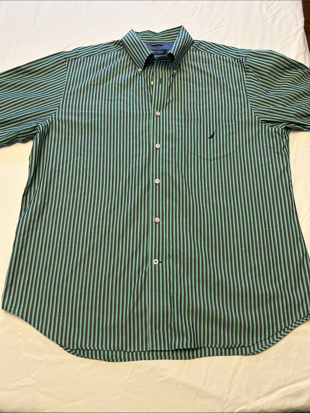 Nautica Green & Black Striped Button‑Down Shirt Men’s Size XL